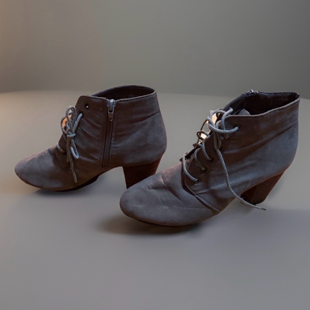 Ardene Lace Up Taupe Heeled Boots - Size 8